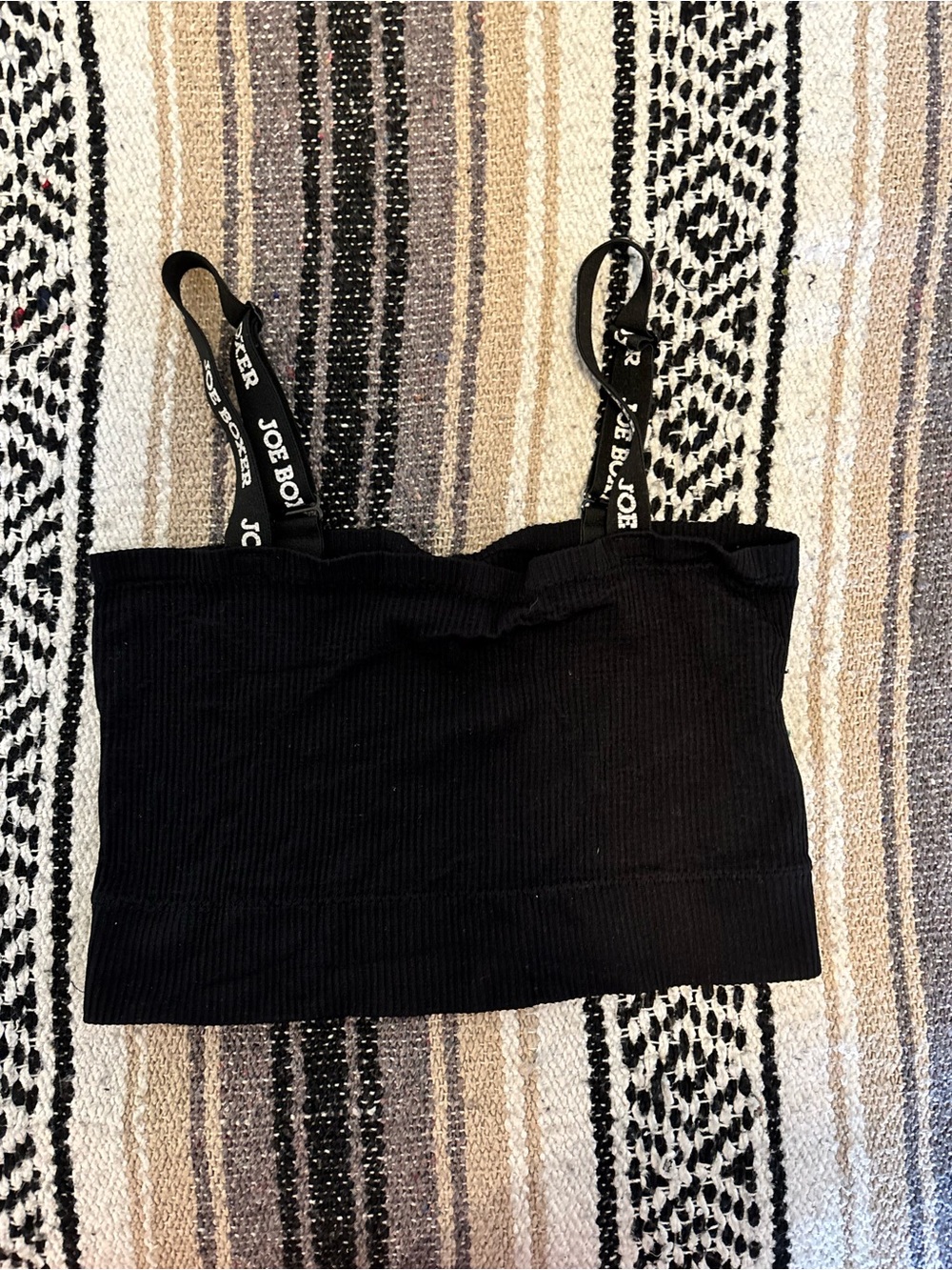 Vintage Joe Boxer Black Ribbed Cropped Tank with Logo Straps